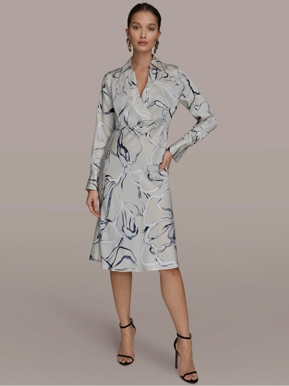 NWT Donna Karan Women's Collared A-Line Dress. Size 14. Vellum Multi